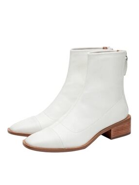 Paolo Women's White Leather Ankle Boots - Classic Block Heel